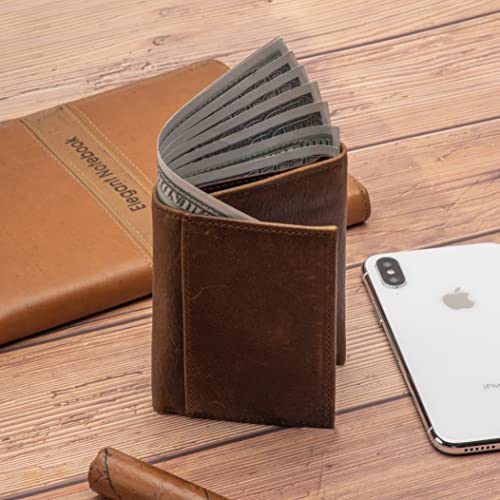 Mens Leather Wallet，Mens Trifold Wallet Rfid Blocking Genuine Leather Wallet For Men（ brown)4