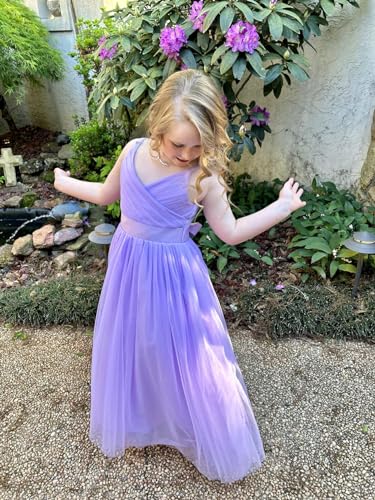 Glamulice Purple Flower Girl Dresses for Wedding Spaghetti Straps Pageant Birthday Party Dress 6 Lavender Little Girls Formal Holiday Bridesmaid Tulle Gown Daddy Daughter Dance Evening Prom Ball Gown