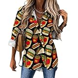 Camisas de manga larga con botones para mujer, lindas patatas fritas, hamburguesas, a la moda, cuello en V, blusa casual para mujer, Estilo, S
