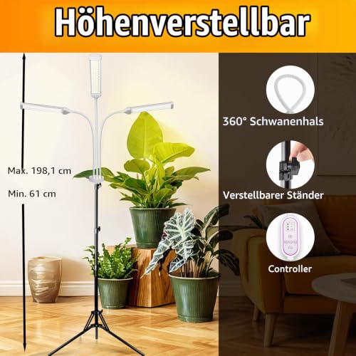 Secefeao Pflanzenlampen LED Vollspektrum, Pflanzenleuchte Pflanzenlicht mit Ständer Pflanzen LED Wachstumslampe für Pflanzen mit… – Ansicht 6