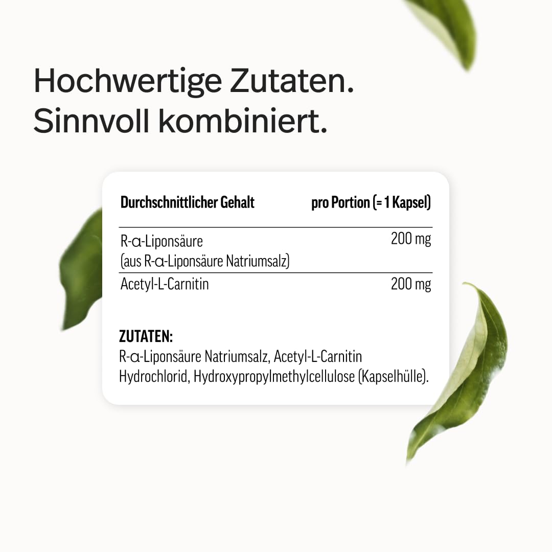 edubily® Macarena - Alpha Liponsäure mit Acetyl L Carnitin - jeweils 200 mg - Vegan - Laborgeprüft (60 Kapseln)