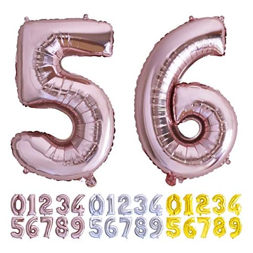 Globo numero 56 o 65 oro rosa. Globos Gigante números 5 6 fiestas cumpleaños decoración fiesta aniversario boda tamaño grande 70 cm con accesorio para inflar aire o helio