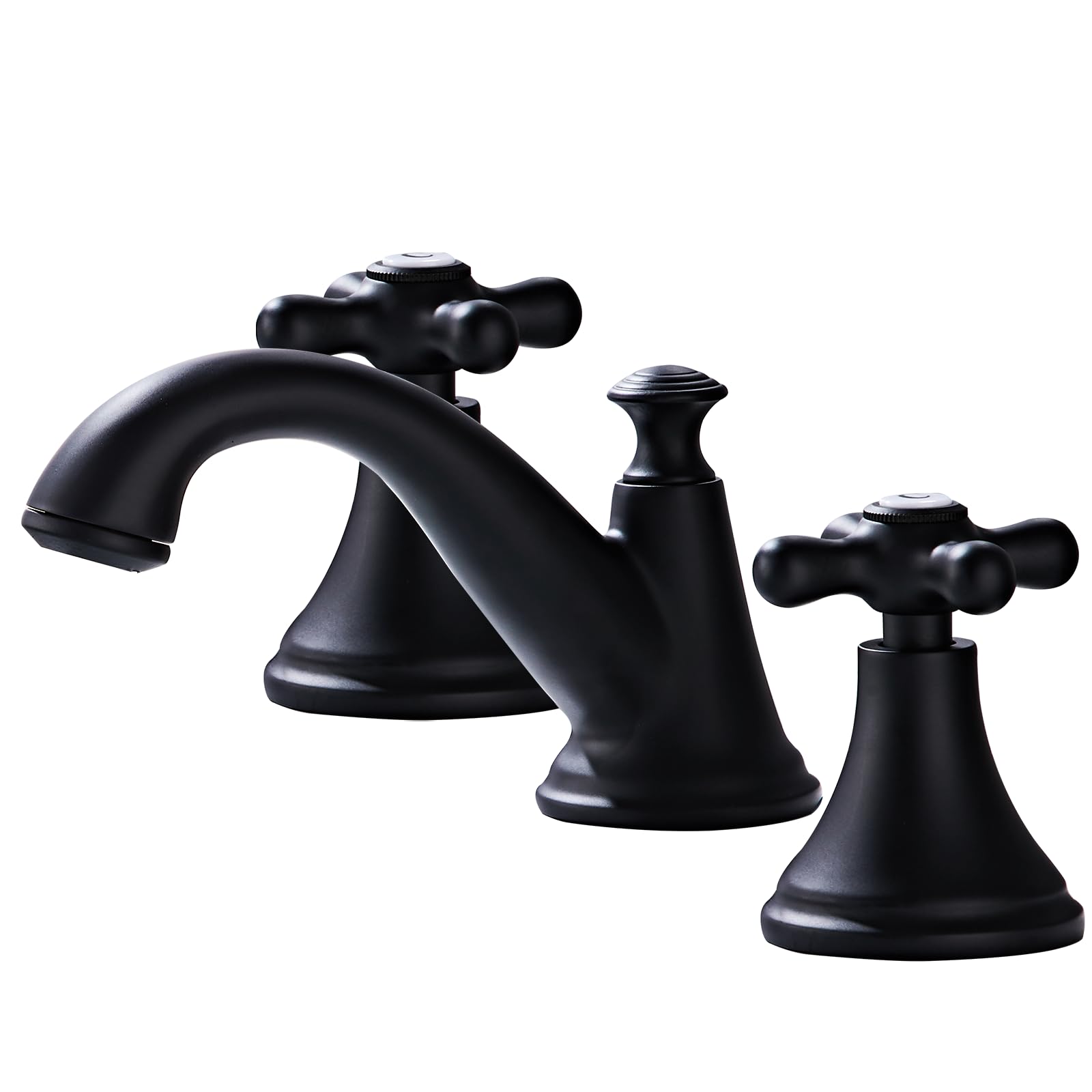 Vintage Widespread Bathroom Faucet - 2 Handle 3-Hole Sink Faucet Set in Solid Brass, Drip-Free Ceramic Disc Cartridge, Adjustable 8 to 16 Inch Installation, Matt Black