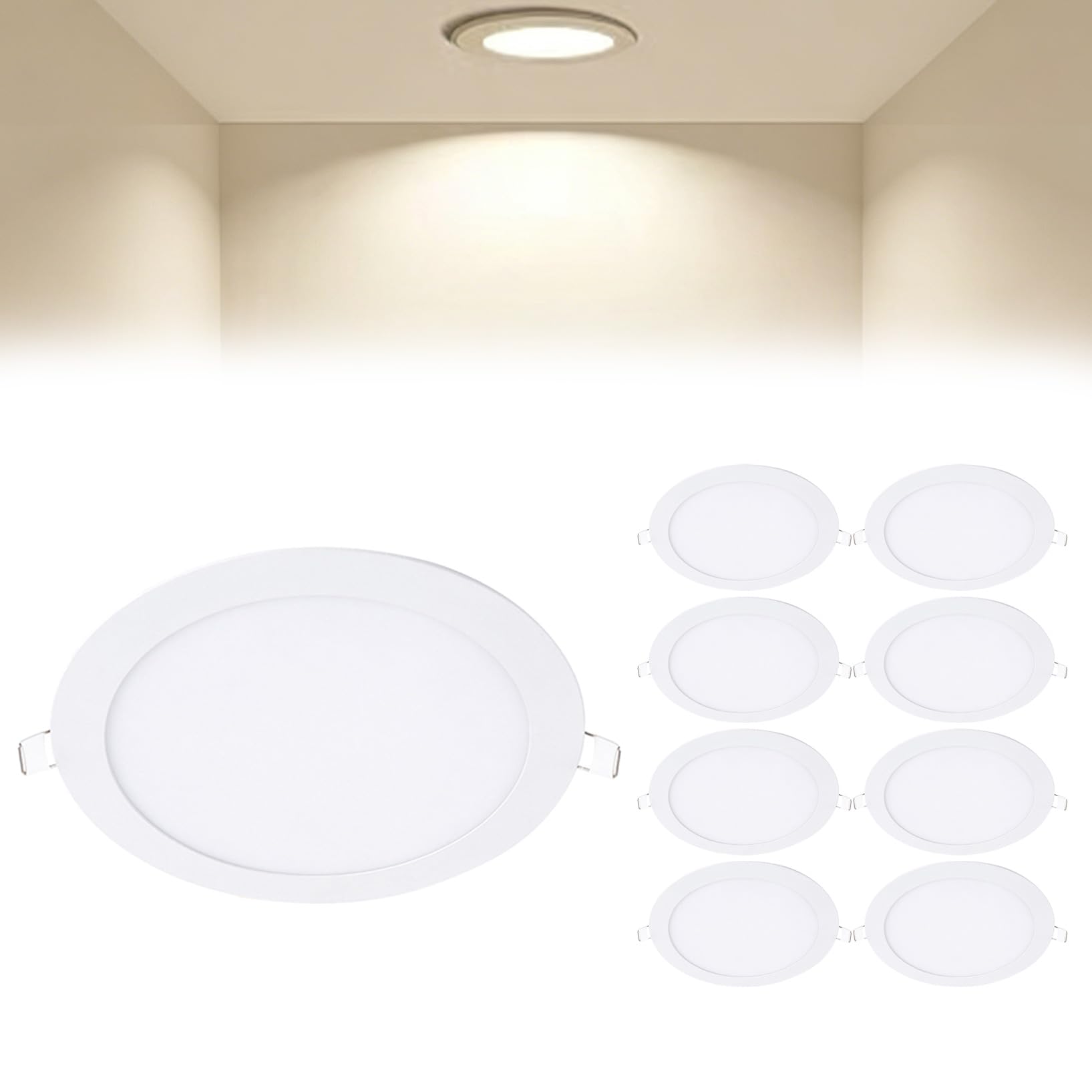 VOGHMOLD 9W Ultra Slim LED Downlight 6 inch, 4000K Recessed Ceiling Light, Cut Φ130-140mm, AC85-265V Flush Mount Spotlights Aluminum Round Panel Lights for Office Hallway, 9 Pack