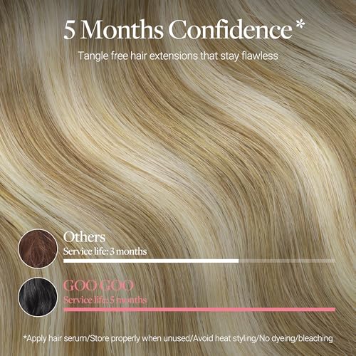 Image of GOO GOO Tape In Weft Hair Extensions Human Hair, 16 /22 Light Blonde Highlighted Golden Blonde, 8cm Wide Tape, 16inch 10pcs 50g, Tape Weft Hair Extensions, Seamless Tape in