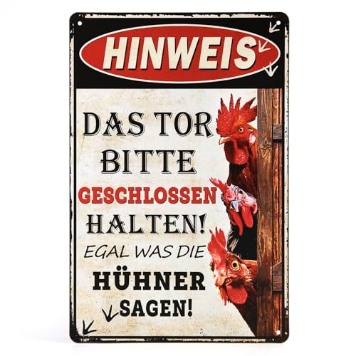 Retro Hühner Schild - Blechschild Hühner Zubehör vintage Metallschilder Hühner Deko für den Hühnerstall Garten Schild lustige Schilder mit Sprüchen 20x30cm