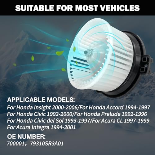 Image of 700001 AC Heater Blower Motor Fan Assembly Fit for Acura cl 1997-1999 ，for Acura Integra 1994-2001 ， for Honda Accord 1994-1997，for Honda Civic 1992-2000 ，Insight 2000-2006 79310SR3A01