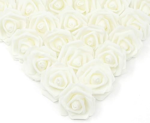 Miniatura 1 de IPOPU Cabezales de rosas artificiales 100 piezas de rosas falsas de espuma blanca marfil de aspecto real para bricolaje bodas baby shower centros de