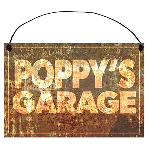 Grandpa's Garage Signs by Studio R12 Rust Color | 7.5" x 5" | Gift for Grandpa | Gift from Grandson or Granddaughter | Fathers Day | Grandparents Day | Choose Name (Poppy's) Cover