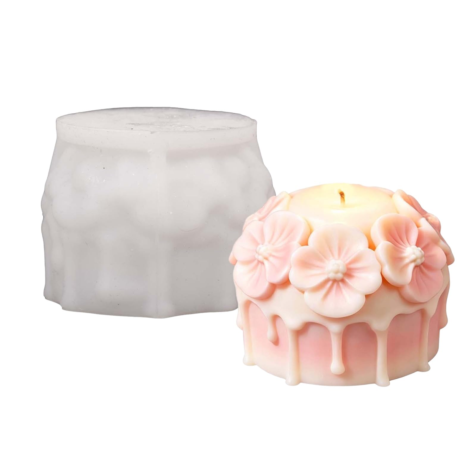 Shntig Cake Silicone Mold in White Silicone, 3.74 X 3.74 X 2.75 in Single Mold with Blossom Relief for Casting and Resin Craft Projects Flower Casting Blossom Cake Form Round Relief Single Cavity