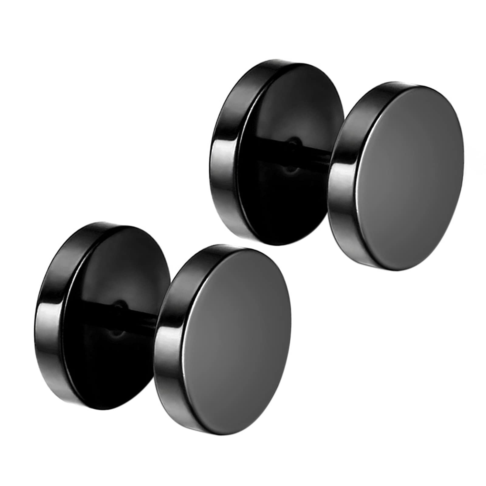 Flongo Pendientes Hip Hop Tapones Pendientes de Hombre Mujer Redondos de Acero Inoxidable 4-14mm Negros Pulidos Aretes Unisex