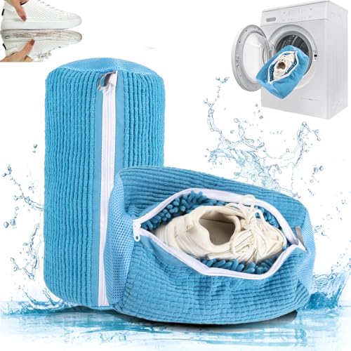 AMZDAMAI 2PCS Polyester Shoe Washing Machine Bags, Blue, 11.25L, Zippered with Water Flow Holes, Ideal for Shoes, Laundry Bags