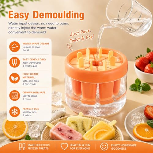 Image of BPA Free Ice Lolly and Kulfi Maker Set of 8 Reusable Popsicle Moulds Food Grade Plastic Ice Cream Popsicle Maker for Home Kitchen Multicolor (Peach)