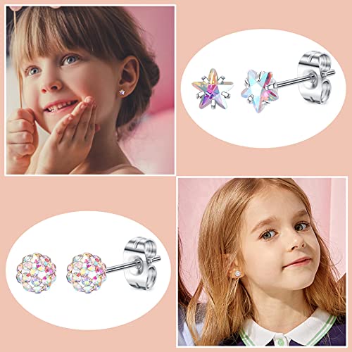 YADOCA 10 Pairs Hypoallergenic Surgical Steel Stud Earrings for Women Girls CZ Heart Butterfly Flower Stud Earrings Set3