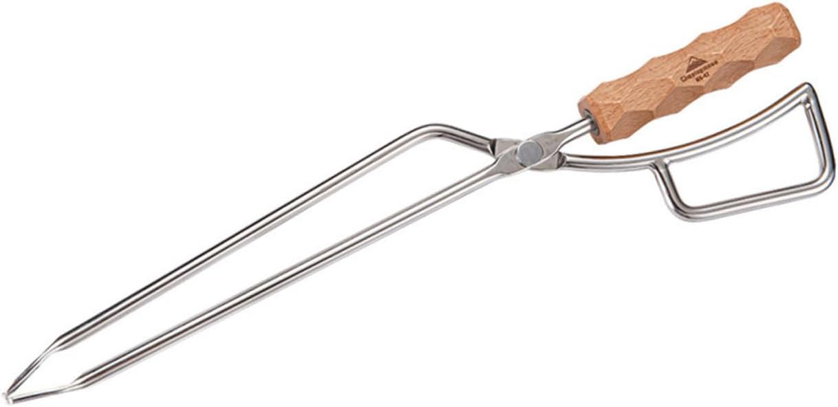 Stainless Steel Charcoal Tongs Long Food Clip for Barbecue Fire Pit Camping Durable Anti-scalding Grill Tool with Solid Beechwood Handle Firewood Charcoal Handling