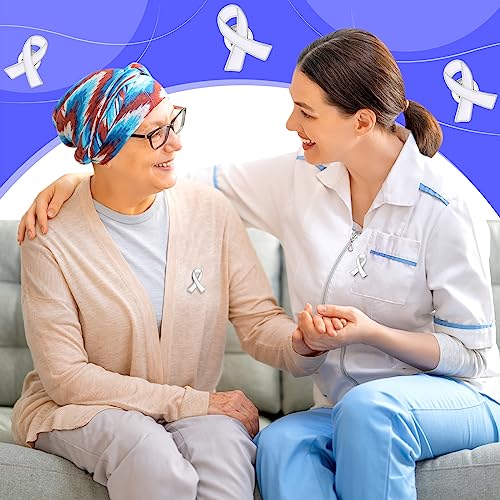 Batiyeer 100 Pcs Lung Cancer Awareness Pin White Ribbon Brooches Bulk Enamel Lapel Bones Support Present Gift Survivor Badge for Men Women Survivor3