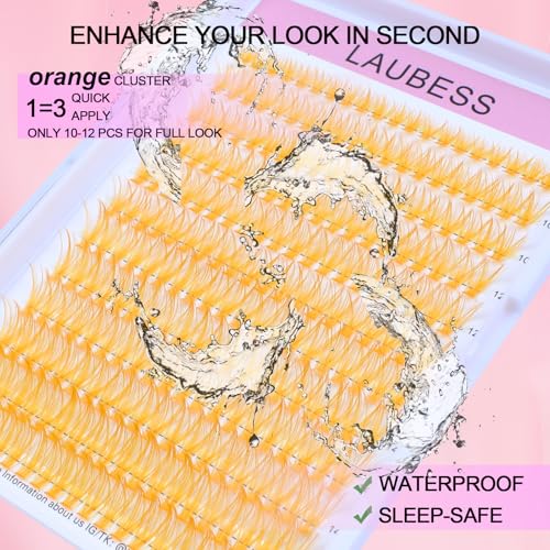 Image of Colored Lash Clusters LAUBESS Orange Colored Eyelash Clusters Wispy Colored Lash Extensions Colorful Lash Clusters Individual Lashes (Orange 40D-0.07D-Mix8-16)