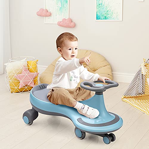 Image of HONEY JOY Wiggle Car, 2 in 1 Swing Car for Kids, LED PU Flashing Wheels, No Batteries, Gears or Pedals, Uses Twist, Turn, Ride On Toy for Toddlers Boys Girls 3 Years and Up (Blue)