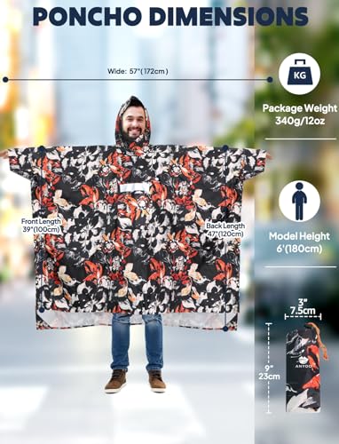 Image of ANYOO Waterproof Rain Poncho for Adults Lightweight Raincoat for Men Women Jacket Coat Hooded for Hiking Outdoor Activities