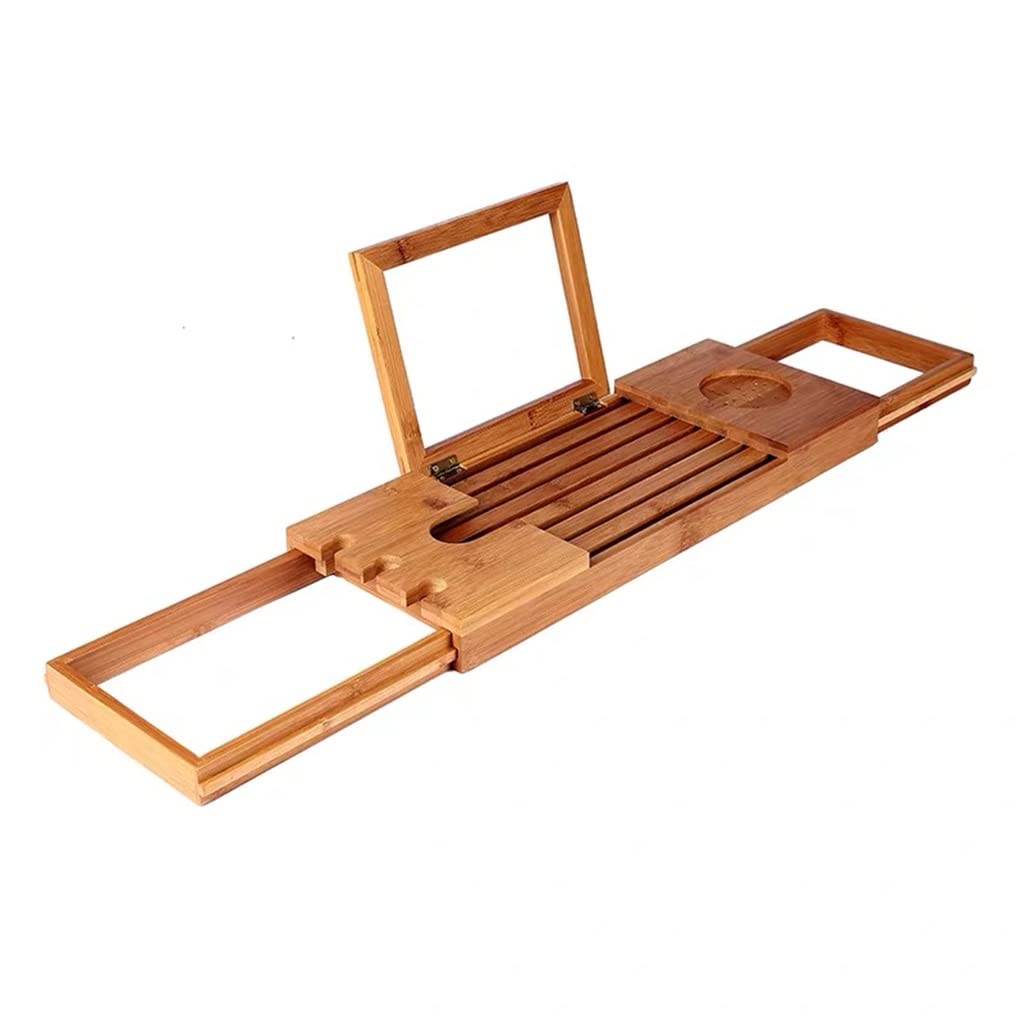 JKJZSALJ Extendable Bathtub Tray Shelf - Spa Bath Caddy For Books Wine Tablets & Accessories - Perfect Bathroom For Relaxation & Self-Care