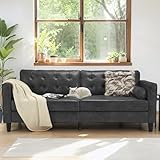 Esright Faux Leather Sofa, 84.2-Inch Mid Century Modern 3-Seater Couch with 2 Bolster Pillows, Large Gray Sofa for Living Room, Apartment, Office