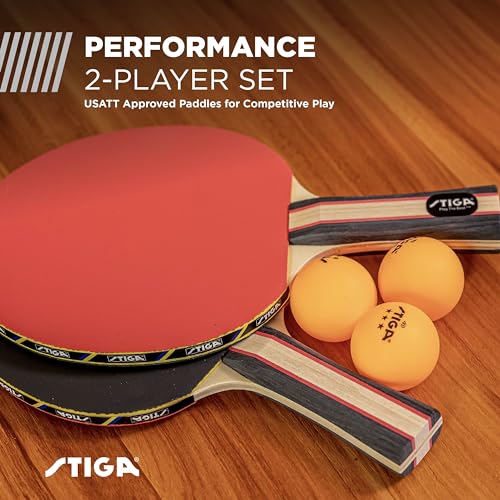 Image of STIGA Performance 2 or 4 Player Table Tennis Set - USATT Approved Rackets and 3-Star Balls - 5-Ply Blade & Flared Handle - Perfect for Skill Development