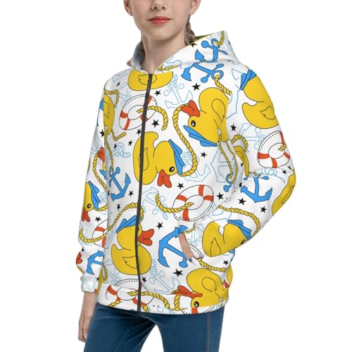 Ducks and Anchors Kids Pullover Hoodies Boys Zip Up Sweatshirts Girls Athletic Clothes with Pocket