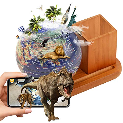 FUN GLOBE 3 in 1 Illuminated AR Explore World Globe Desktop Decoration Geographic Earth Globes Office Supplies Holiday Gift with Adjustable LED & Light Music for Kids & Adult (Navy-1) 5 in