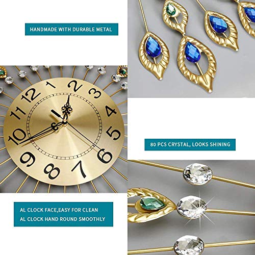 Jugv 26.3 Inch Gold Large Wall Clocks For Living Room Decor, Elegant 3D Modern Wall Clock With Dial Arabic Numberals Non-Ticking Silent Big Wall Clocks,Diamond Round Home Decoration Kitchen Clocks #TOP3