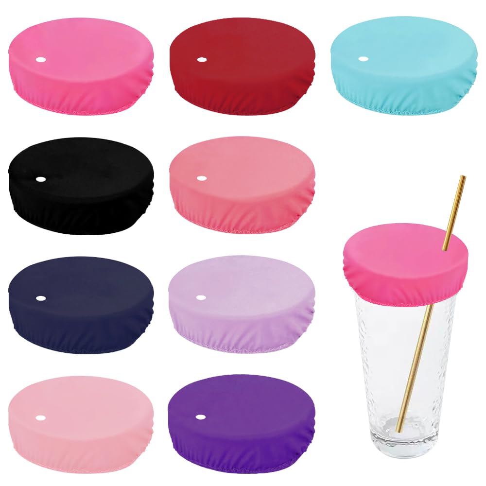 TRKETK 9 Pcs Drink Covers Fabric Anti-Spike Drink Cover for Protection with Straw Hole Reusable Portable Anti-Dust Cup Lid for Alcohol Women Bars Clubs Parties Outdoor Travel (9 Colors)