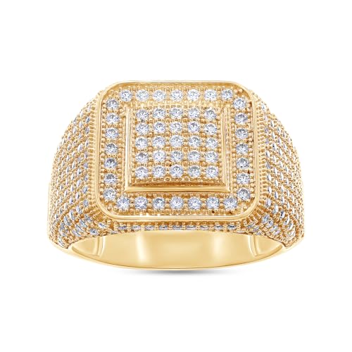 1.70 Carat Round Cut Lab Created Moissanite Square Frame Anniversary Wedding Ring For Men's In 14K Gold Plated Sterling Silver Jewelry Gift For Men (VVS1 Clarity, 1.70 Cttw)