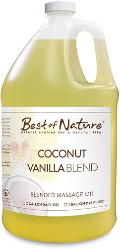 Aceite corporal y masaje de aromaterapia con mezcla de coco y vainilla, medio galón (64 onzas)