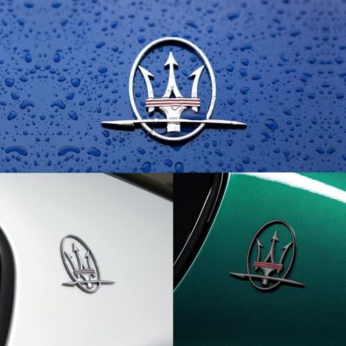 Image of 2PC Side Door Trident Logo Emblem Stickers,3D Rear Window Badge Compatible with Qvattroporte,Ghiblii Series Accessories(Black Red)