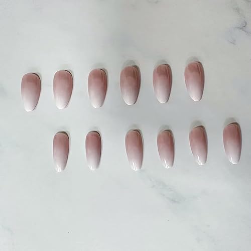 Miniatura 3 de Uñas postizas a presión de almendras medianas uñas postizas de color rosa degradado brillante con diseño uñas postizas acrílicas de cobertura