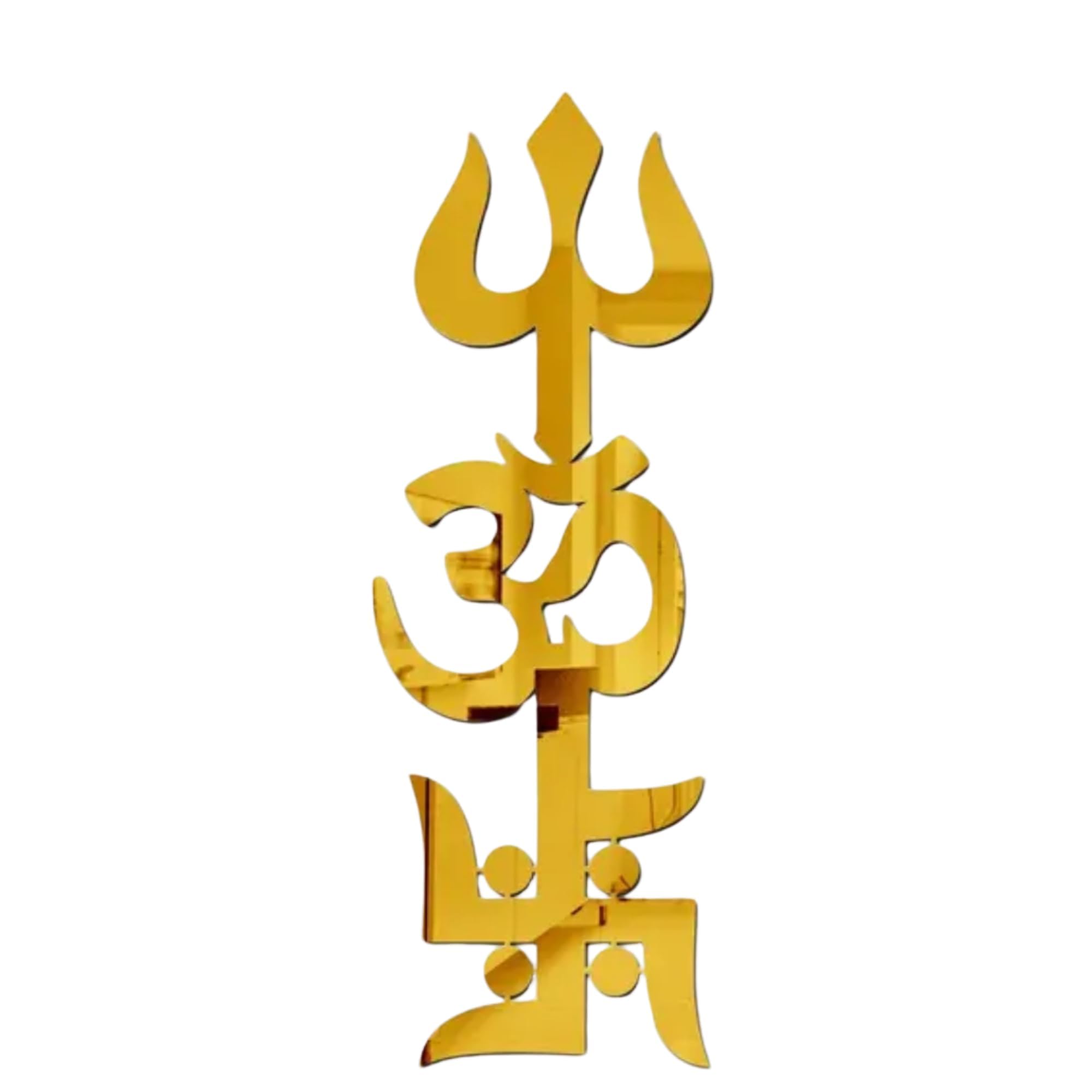 Trishul Om Swastik Gold Mirror Wall Decor | Self-Adhesive & Waterproof | 48 x 16 cm-image-22