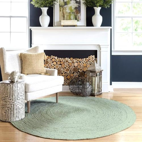 Image of Natural Jute Rounds Rug - Vibrant Color Handwoven Area Carpet for Living Room, Bedroom & Boho Decor - Eco-Friendly Circular Mat - Multiple Sizes & Colors -(Green, 2x2 feet