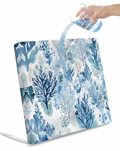 2 Pack Blue Botanical Waterproof Cushion Covers with Ties, Outdoor Patio Chaise Lounge Chair Seat Cushion Slip Covers Replacement(Only Cover) Impressionist Style Watercolor Elegant 20