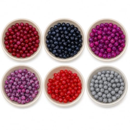 Image of SS Paradise 8mm Glass Beads (6 Colors 300 Pieces) for Jewellery Making | Round Loose Beads Strands for Necklace, (Speckled)