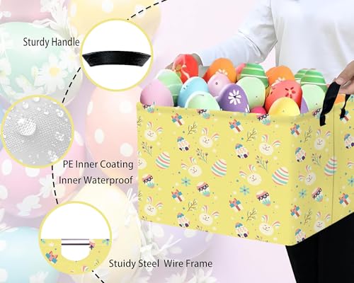 Image of Large Rectangular Easter Baskets Empty Waterproof Boy Toy Box Foldable Kid's Gifts Storage Bin Spring Room Decor(Gift Box Rabbit Egg)