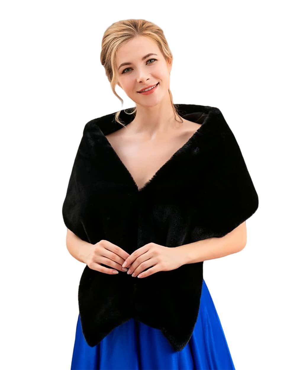 Handcess Women's Black 1920 Bride Wedding Faux Fur Shawls And Wraps Bridal Fur Scarf Stole Fur Cape For And Girls (Black)