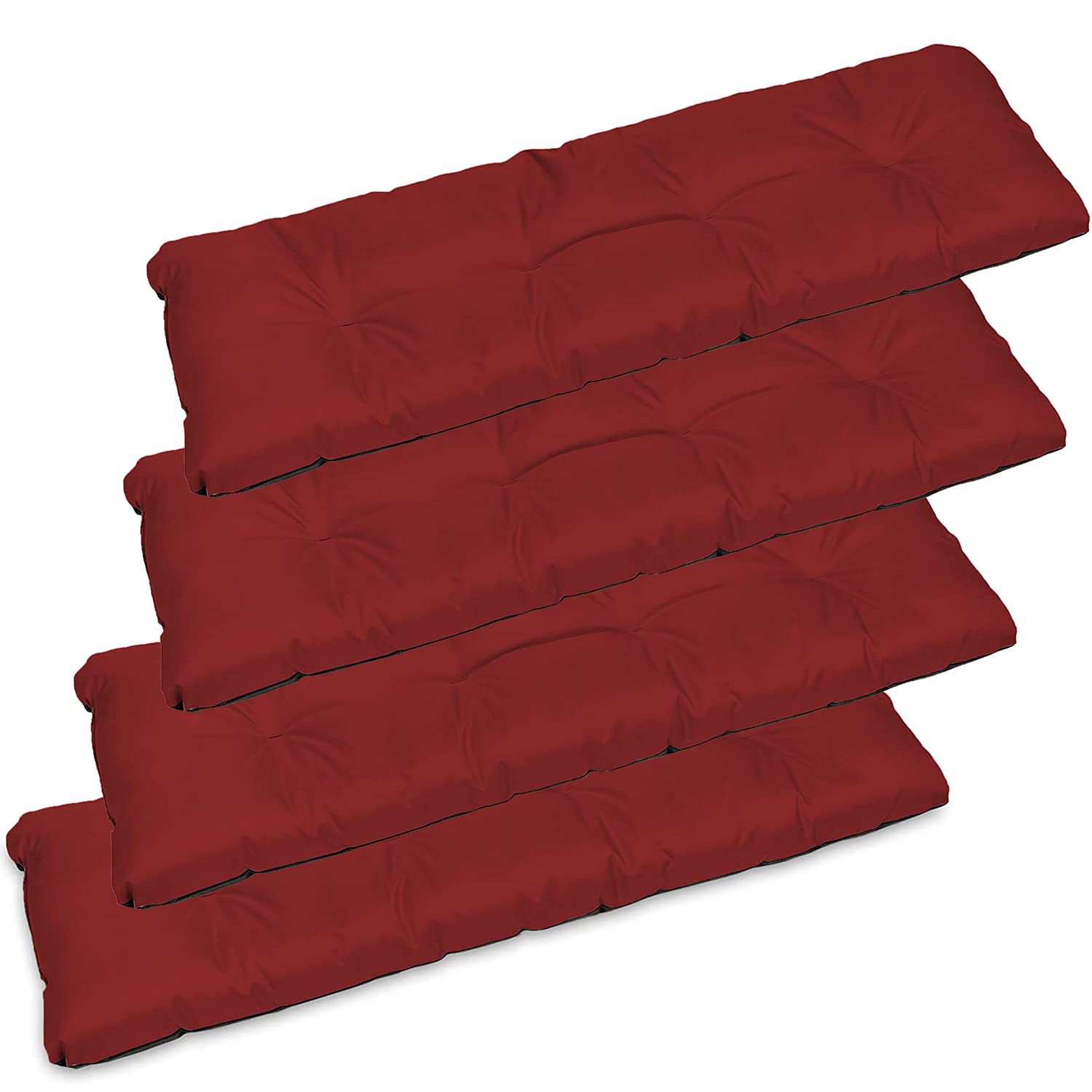 Superkissen24. Set of 4 Large Garden Bench Seat Cushion Seat Pad - 120x38x7 cm - Seat cover for Garden Bench, Garden Swing or Garden Sofa - Outdoor/Indoor Long Bench Pillow - Waterproof - Burgundy — image 1