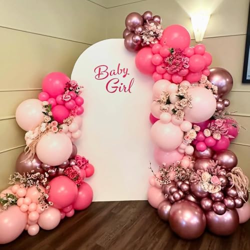 Image of Pink Balloons Metallic Pink Balloon, 60Pcs 12Inch Chrome Deep Light Pearl Hot Pink Latex Balloons for Birthday,Wedding,Baby Shower,Galentines day Decorations