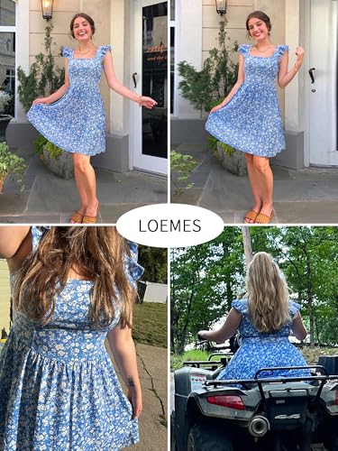 Loemes Summer Casual Cute Floral Flowy Square Neck Sundressses with Pocket Beach Dress for Women2