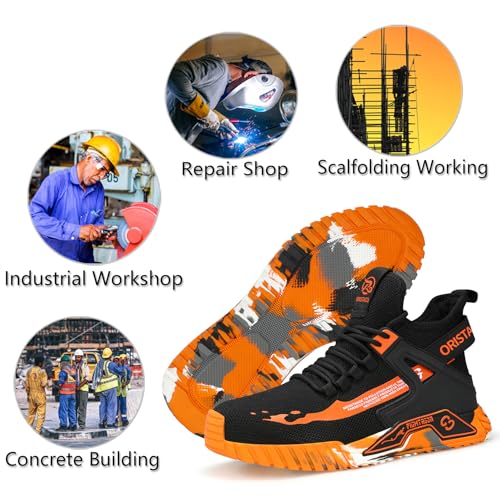 Image of ORISTACO Work Safety Crew Boots Lightweight Breathable Industry Construction Steel Toe Sneakers