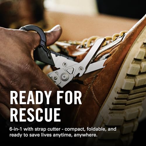Image of LEATHERMAN, Raptor Rescue, 6-in-1 Heavy-Duty Emergency /Trauma Shears with Carbide Glass Breaker & Strap Cutter, Made in the USA, Utility Sheath Included, Blue /Yellow, With Utility Holster