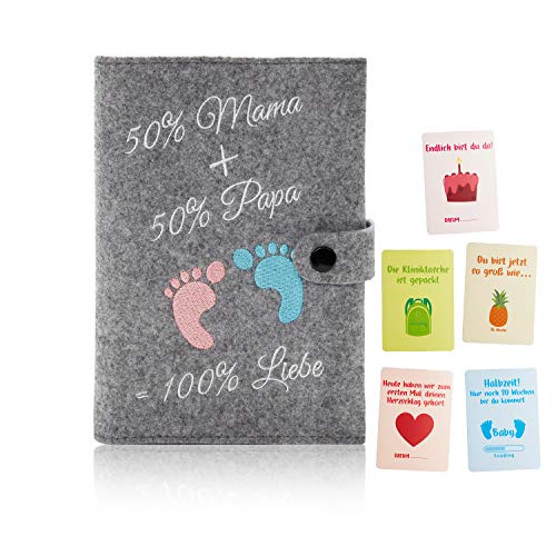 Little Moonshine Funda Premium para cartilla de Embarazada de Fieltro Puro - Elegante y Duradera - Espacio para Fotos, Tarjetas, Pasaporte y Documentos - Gris Claro