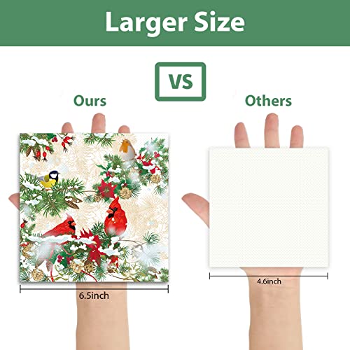 50pcs Christmas Cardinal Guest Napkins 3 Ply Disposable Paper Pack Red Cardinal Bird Paper Luncheon Dinner Hand Napkins Red Christmas Bird Birthday Party Decor Bird Party Supplies – Image 4