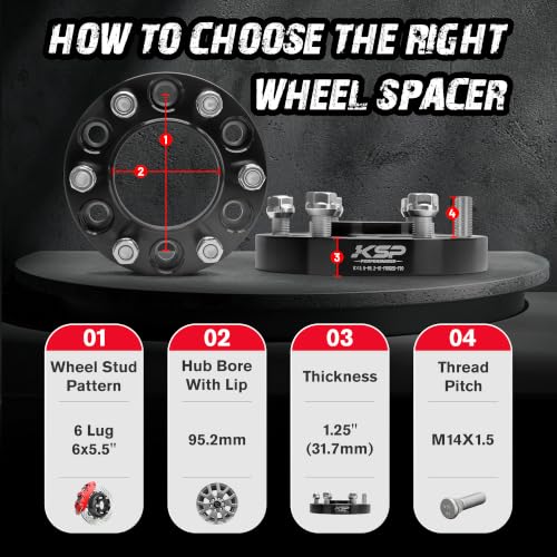 Image of KSP 6x5.5 1.25inch Wheel Spacers Fit for 2024+ Tacoma, 1.25 inch 6x139.7 Wheel Spacers with 14x1.5 Studs 95.2mm Hub Bore Compatible with 2025+4Runner, 2022+ Tundra(6 Lug), 2023+ Sequoia Wheel Adapters