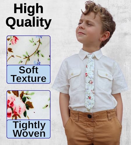 Otis & Oliver Boys Floral Tie Pre-Tied Kids Necktie Age 1-12 Adjustable Woven Cotton Church Wedding School Graduation3