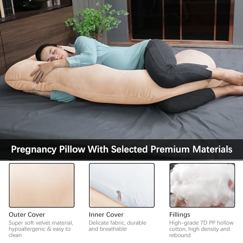 Image of MOON PARK Pregnancy Pillows for Sleeping - U Shaped Full Body Maternity Pillow with Removable Cover - Support for Back, Legs, Belly, Hips - 57 Inch Pregnancy Pillow for Women - Brown